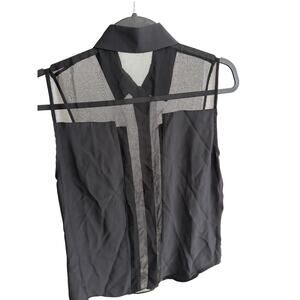 NWT Parker Womens Black 100% Silk Sleeveless Sheer Mesh Panel BlouseSize S